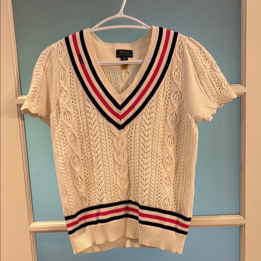 Polo by Ralph Lauren Cream and Red V-Neck Sweater